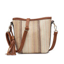 M1915 Woven Straw Snap Button Crossbody w/ Tassel - MiMi Wholesale