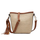 M1915 Woven Straw Snap Button Crossbody w/ Tassel - MiMi Wholesale