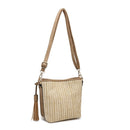 M1915 Woven Straw Snap Button Crossbody w/ Tassel - MiMi Wholesale