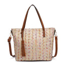 M1921 2 Tone Straw-Textured Tote - MiMi Wholesale