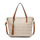 M1921 2 Tone Straw-Textured Tote - MiMi Wholesale