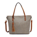 M1921 2 Tone Straw-Textured Tote - MiMi Wholesale