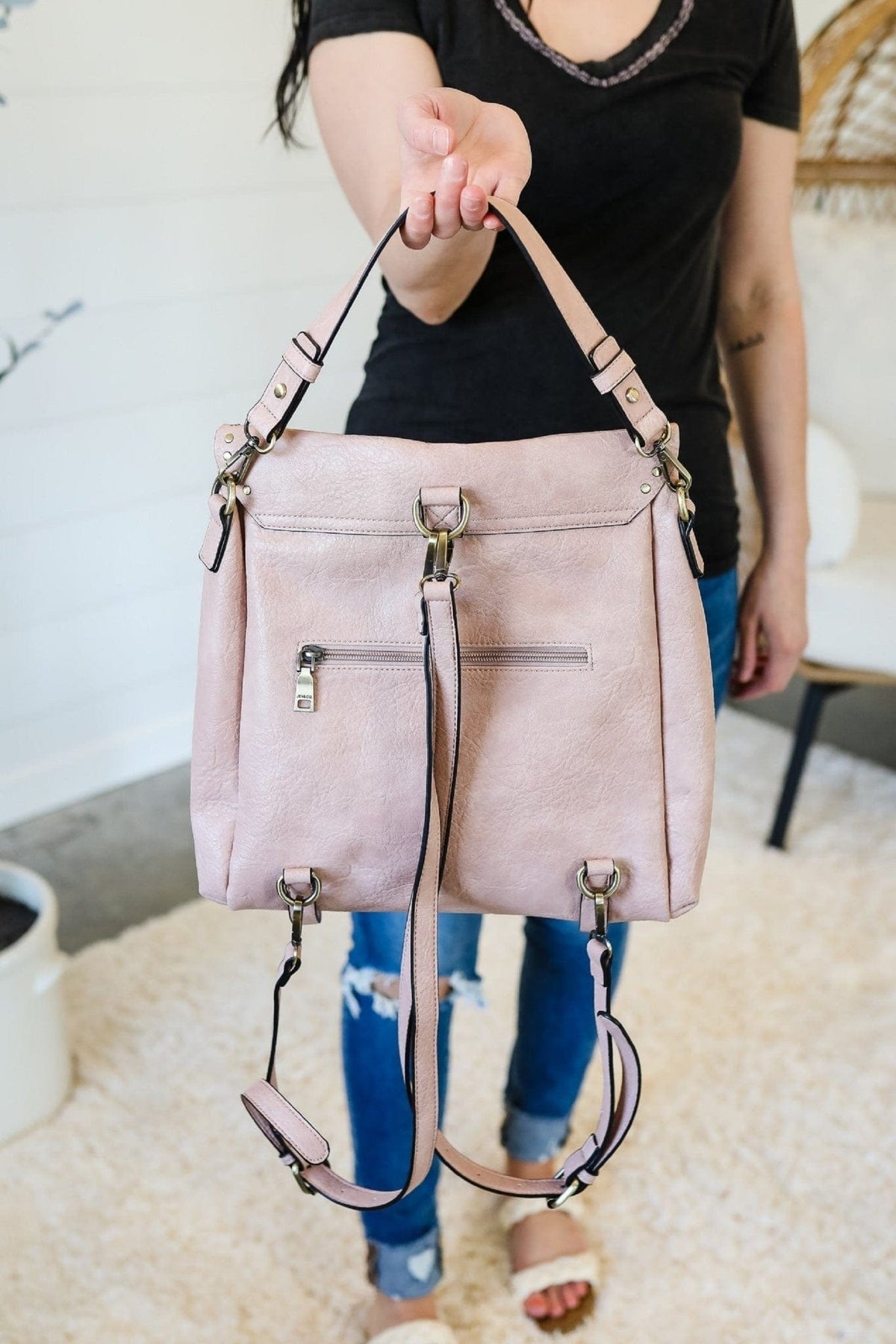 M2000 Indigo Convertible Backpack w/ Stud Details - MiMi Wholesale