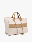 M2044STRP Kristina Stripe Satchel w/ Chain Strap - MiMi Wholesale