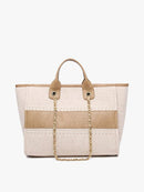 M2044STRP Kristina Stripe Satchel w/ Chain Strap - MiMi Wholesale