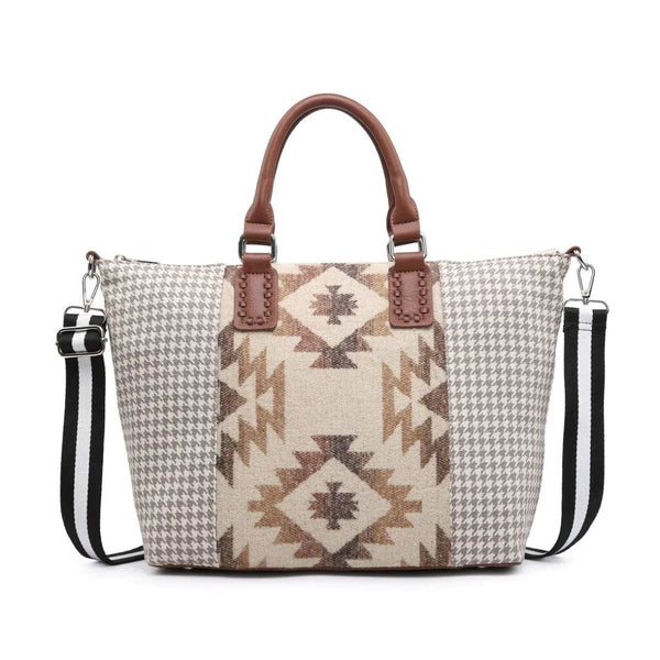 M2055 Aztec/Houndstooth Satchel w/ Guitar Strap - MiMi Wholesale