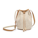 M2063 Drawstring Natural Woven Straw Bucket Crossbody - MiMi Wholesale