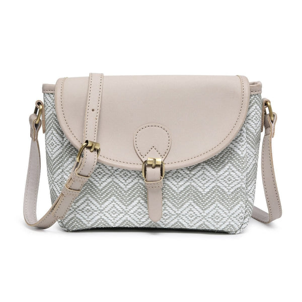 M2064 Woven Flapover Crossbody w/ Vegan Leather Accents - MiMi Wholesale