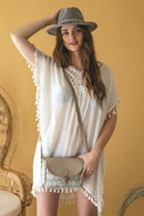 M2064 Woven Flapover Crossbody w/ Vegan Leather Accents - MiMi Wholesale