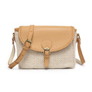 M2064 Woven Flapover Crossbody w/ Vegan Leather Accents - MiMi Wholesale