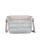 M2064 Woven Flapover Crossbody w/ Vegan Leather Accents - MiMi Wholesale