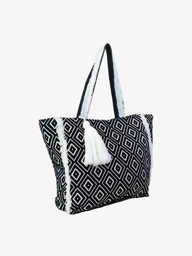 M2152 Jules Diamond Print Cotton Tote - MiMi Wholesale