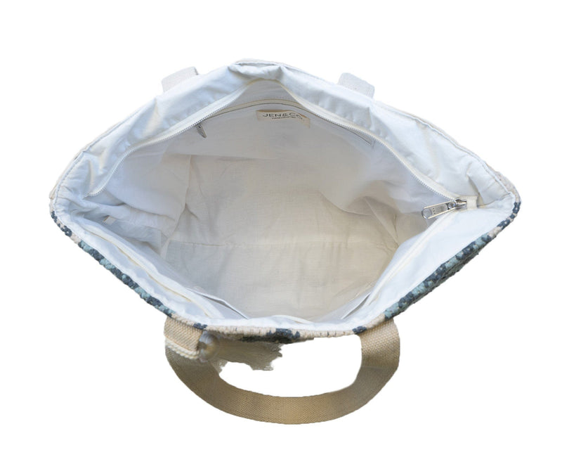 M2154 Tina Diamond Cotton Tote w/ Patterned Handles - MiMi Wholesale