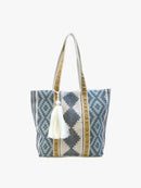 M2154 Tina Diamond Cotton Tote w/ Patterned Handles - MiMi Wholesale