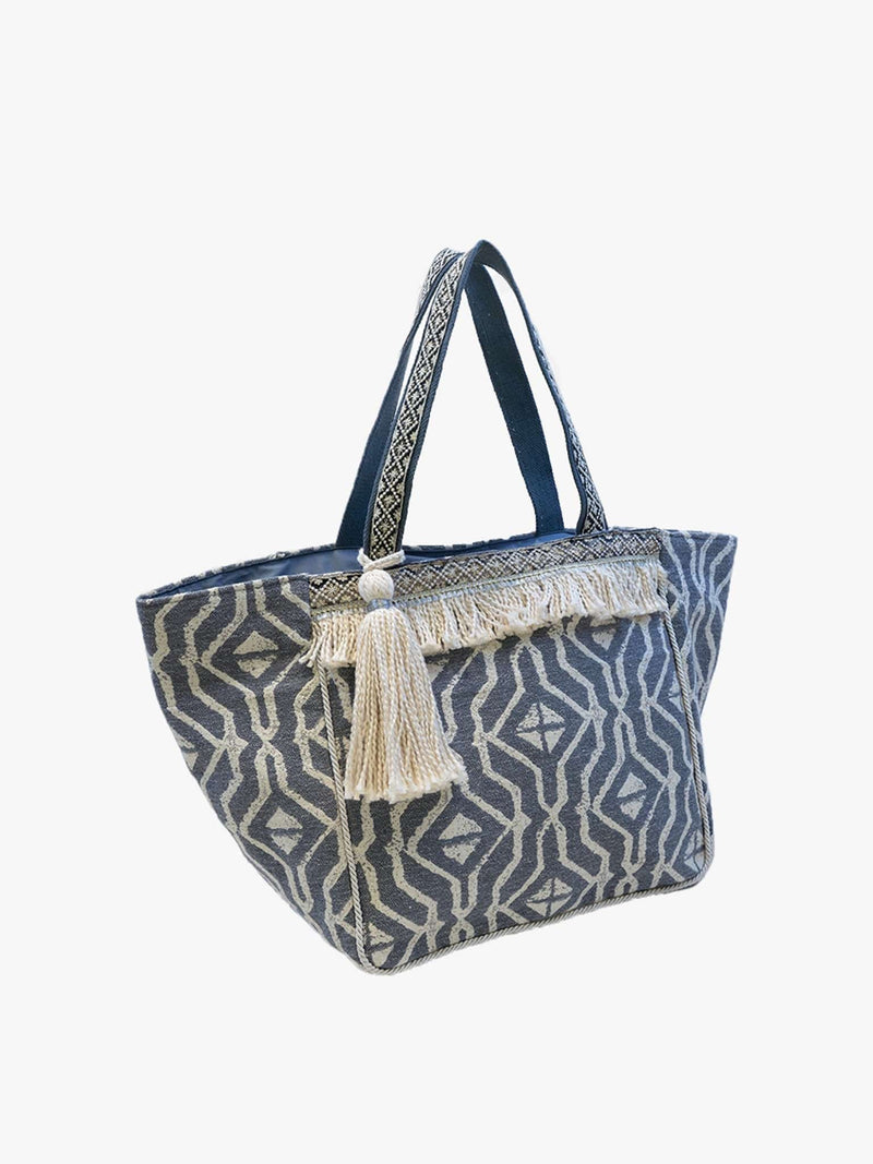 M2159 Rue Printed Cotton Tote w/ Fringe - MiMi Wholesale