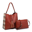M2175PLD Dina Plaid Contrast Tote w/ Tassel - MiMi Wholesale