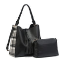 M2175PLD Dina Plaid Contrast Tote w/ Tassel - MiMi Wholesale