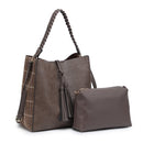 M2175PLD Dina Plaid Contrast Tote w/ Tassel - MiMi Wholesale
