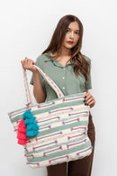 M2288 Gianni Printed Cotton Tote w/ Triple Tassels - MiMi Wholesale