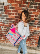 M2293 Marguerite Aztec Print Cotton Tote w/ Triple Tassels - MiMi Wholesale