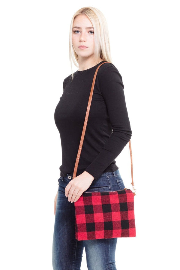 MB0065 BUFFALO PLAID CROSSBODY & WRISTLET BAG - MiMi Wholesale