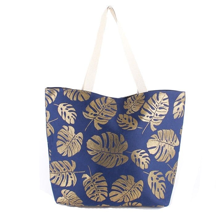 MB0085 Silver Tropical Leaf Foil Beach Bag - MiMi Wholesale