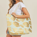 MB0085 Silver Tropical Leaf Foil Beach Bag - MiMi Wholesale