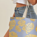 MB0085 Silver Tropical Leaf Foil Beach Bag - MiMi Wholesale