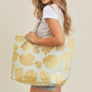 MB0085 Silver Tropical Leaf Foil Beach Bag - MiMi Wholesale