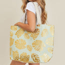 MB0085 Silver Tropical Leaf Foil Beach Bag - MiMi Wholesale