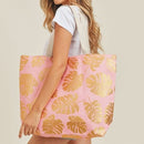 MB0085 Silver Tropical Leaf Foil Beach Bag - MiMi Wholesale