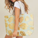 MB0085 Silver Tropical Leaf Foil Beach Bag - MiMi Wholesale