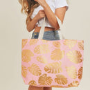 MB0085 Silver Tropical Leaf Foil Beach Bag - MiMi Wholesale