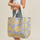 MB0085 Silver Tropical Leaf Foil Beach Bag - MiMi Wholesale