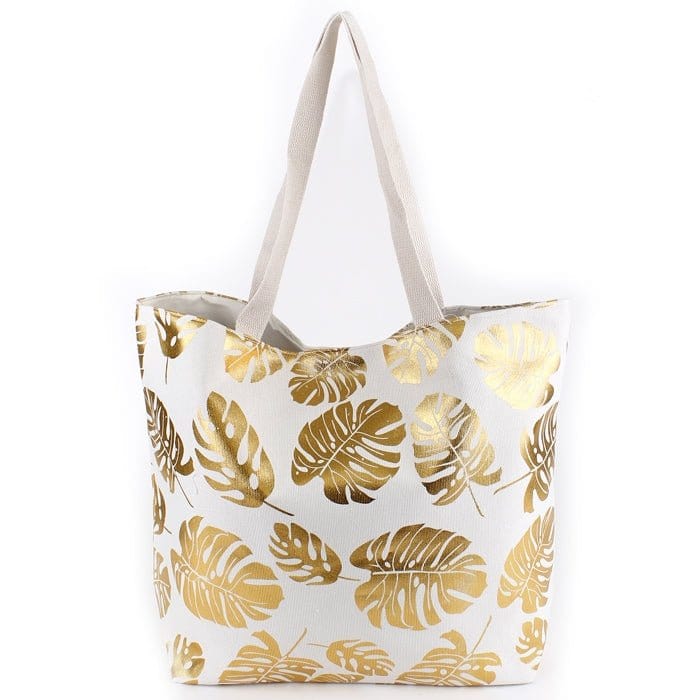 MB0085 Silver Tropical Leaf Foil Beach Bag - MiMi Wholesale
