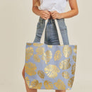 MB0085 Silver Tropical Leaf Foil Beach Bag - MiMi Wholesale
