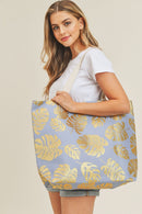 MB0085 Silver Tropical Leaf Foil Beach Bag - MiMi Wholesale
