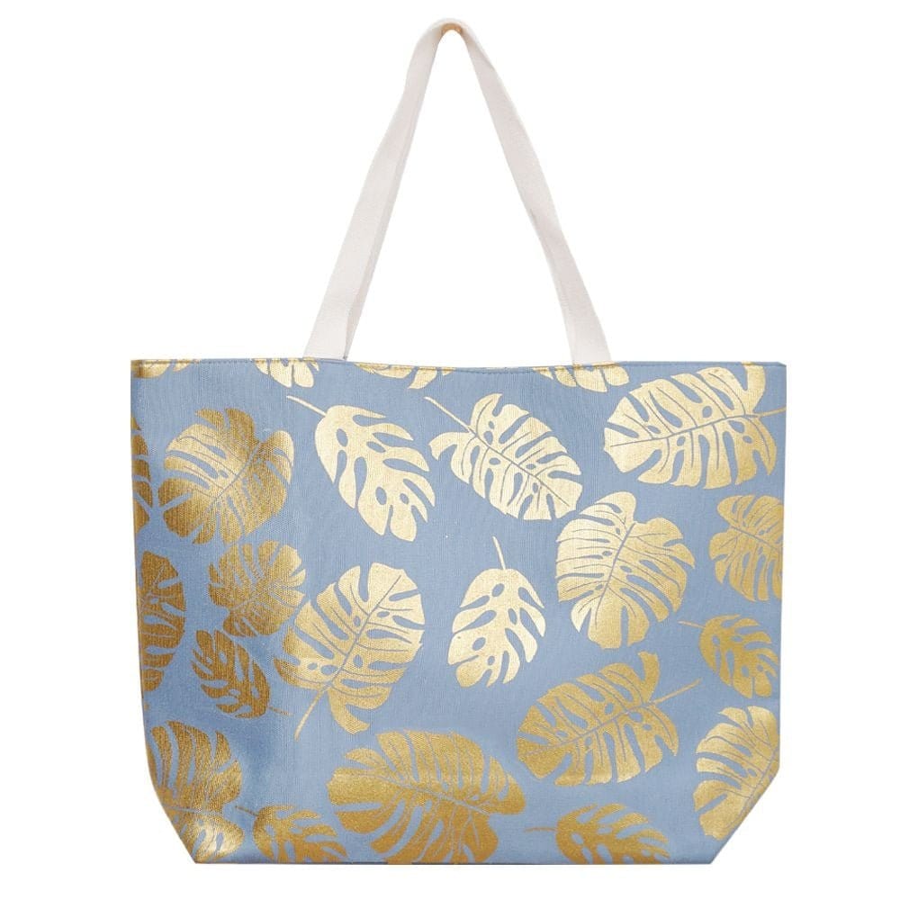 MB0085 Silver Tropical Leaf Foil Beach Bag - MiMi Wholesale