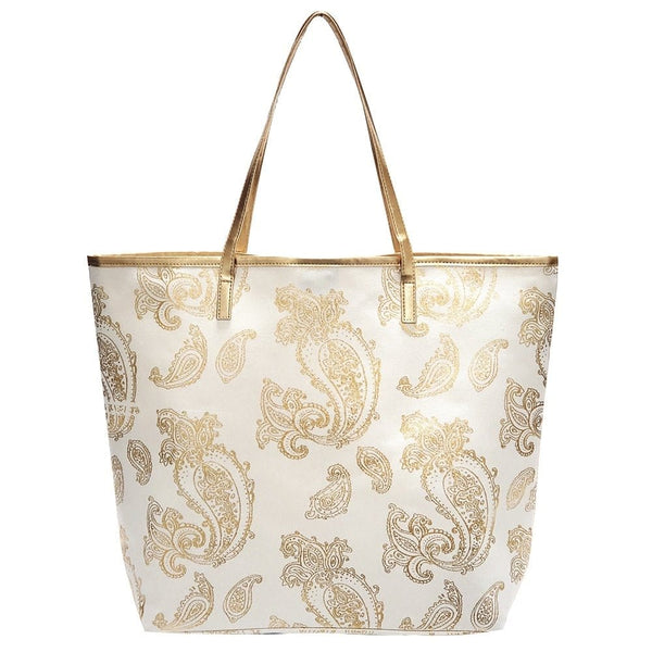 MB0126 Gold Foil Paisley Beach Bag - MiMi Wholesale