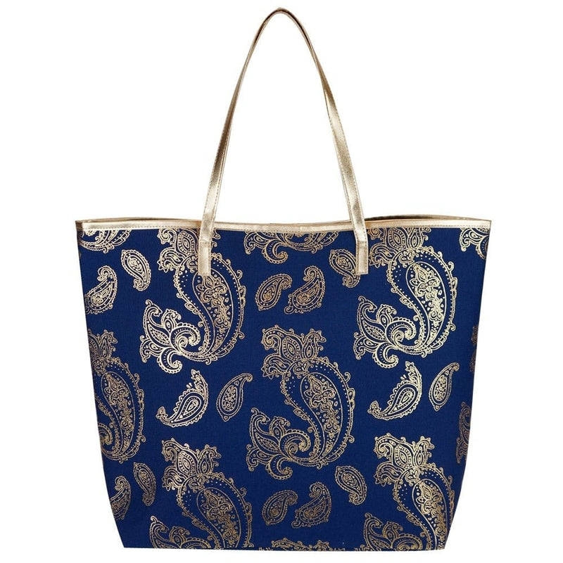 MB0126 Gold Foil Paisley Beach Bag - MiMi Wholesale