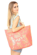 MB0126 Gold Foil Paisley Beach Bag - MiMi Wholesale