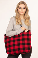 MB0131 Buffalo Plaid Zipper Tote Bag - MiMi Wholesale