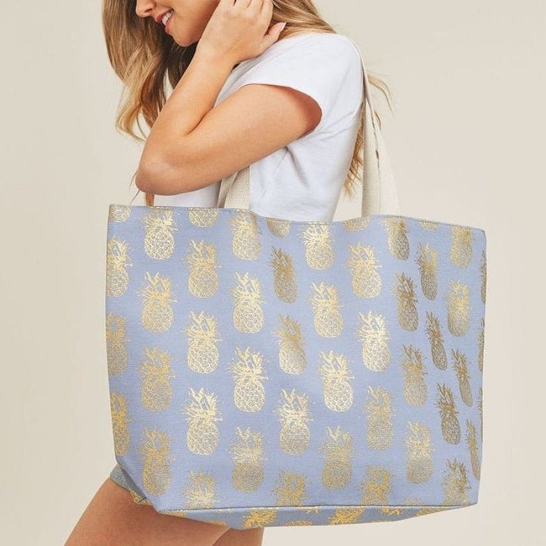 MB0134 Gold Foil Pineapple Beach Tote Bag - MiMi Wholesale