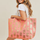 MB0134 Gold Foil Pineapple Beach Tote Bag - MiMi Wholesale