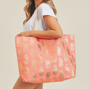MB0134 Gold Foil Pineapple Beach Tote Bag - MiMi Wholesale