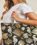 MB0137 Gold Foil Sea Life Tote Bag - MiMi Wholesale