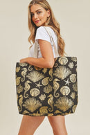 MB0137 Gold Foil Sea Life Tote Bag - MiMi Wholesale
