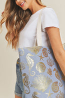 MB0137 Gold Foil Sea Life Tote Bag - MiMi Wholesale