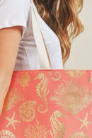 MB0137 Gold Foil Sea Life Tote Bag - MiMi Wholesale