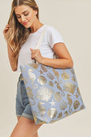 MB0137 Gold Foil Sea Life Tote Bag - MiMi Wholesale